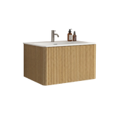 Mobile sottolavabo 80 cm con lavabo in Solid Surface, MDF e compensato rovere