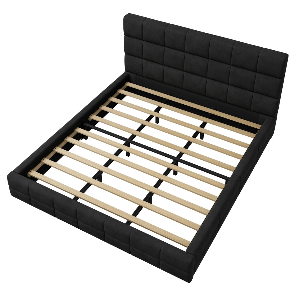 letto a piattaforma imbottito mdf multistrato velluto nero 180 x 200 cm