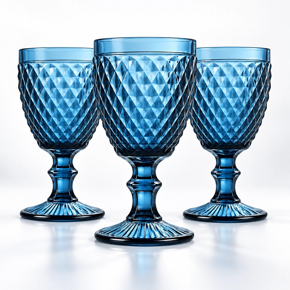 Set 3 Calici Bicchieri in Vetro Tognana Diamond Azzurro 300 cc