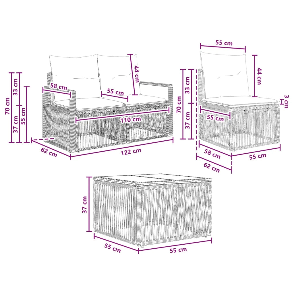 Set Divano da Giardino 4 pz Grigio polyrattan 3435632