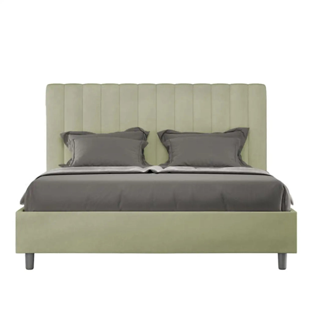 Letto matrimoniale francese con rete imbottito 140x190 microfibra tè verde Agueda