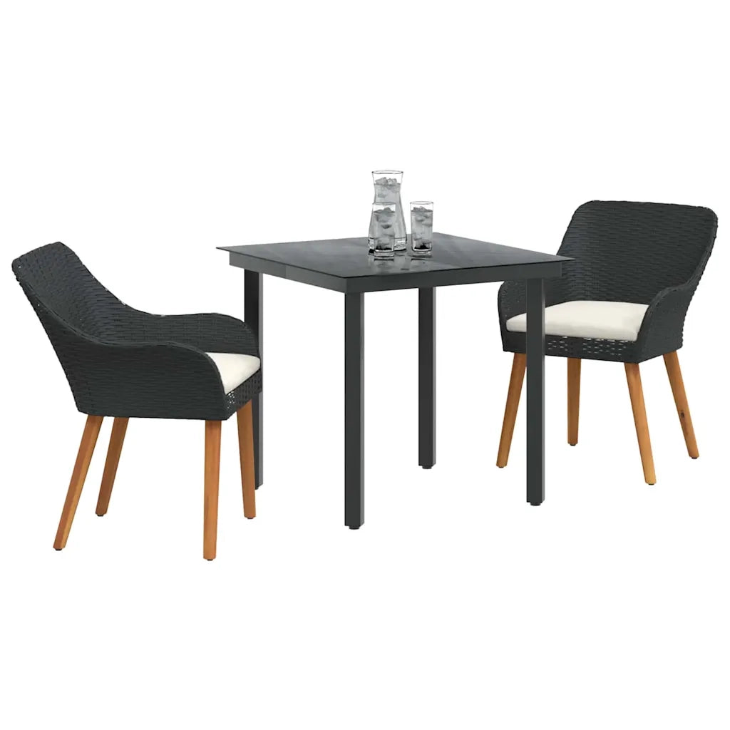 Set da Pranzo per Giardino con cuscino 3 pcs Nero polyrattan 3261670
