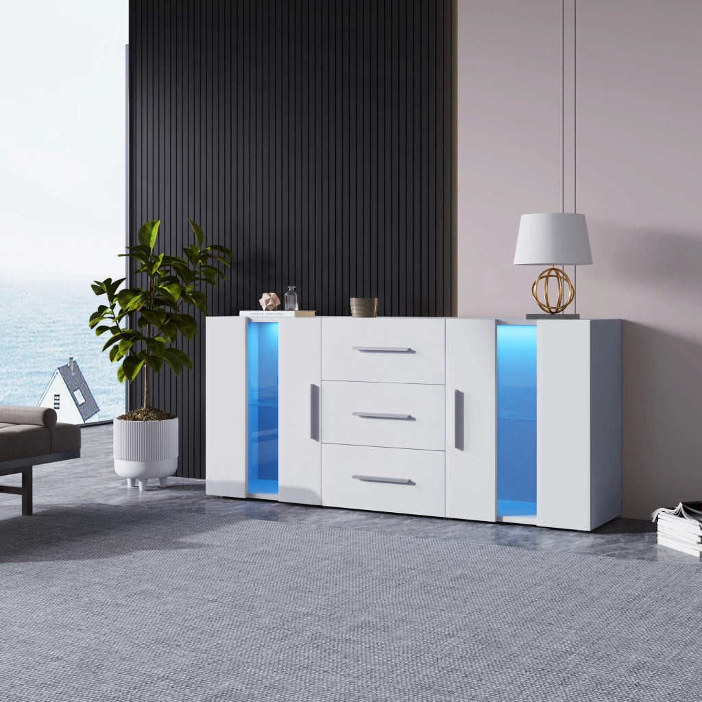 Credenza moderna con LED e USB 140x35x70 cm; bianco