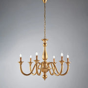 Lampadario Contemporaneo Lucca Legno Oro 6 Luci E14