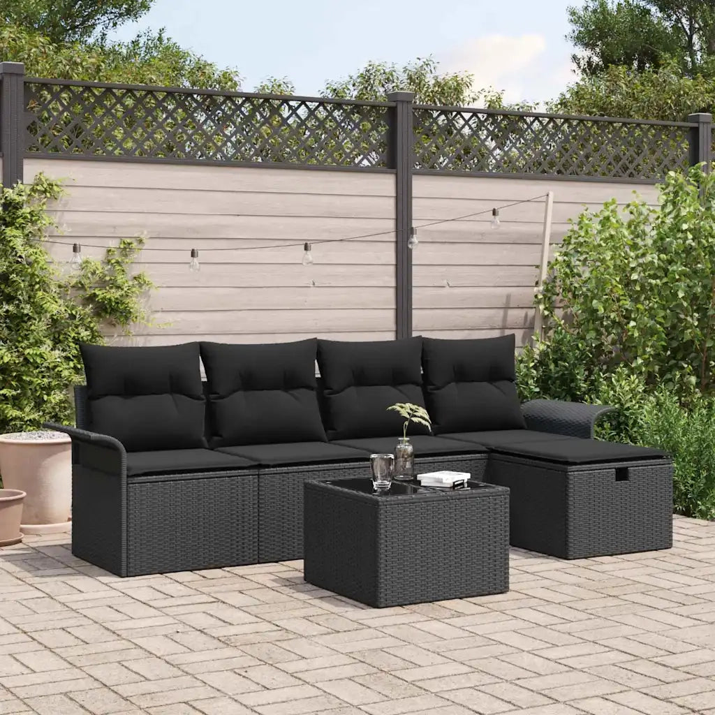 Set Divano da Giardino con cuscino 6 pcs Nero polyrattan 3358872