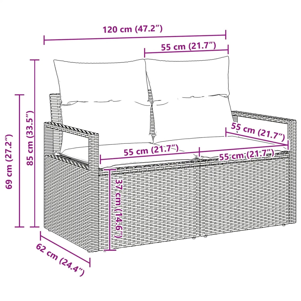 Set di divani con cuscino 7 pcs Marrone e Rosso polyrattan 3346274