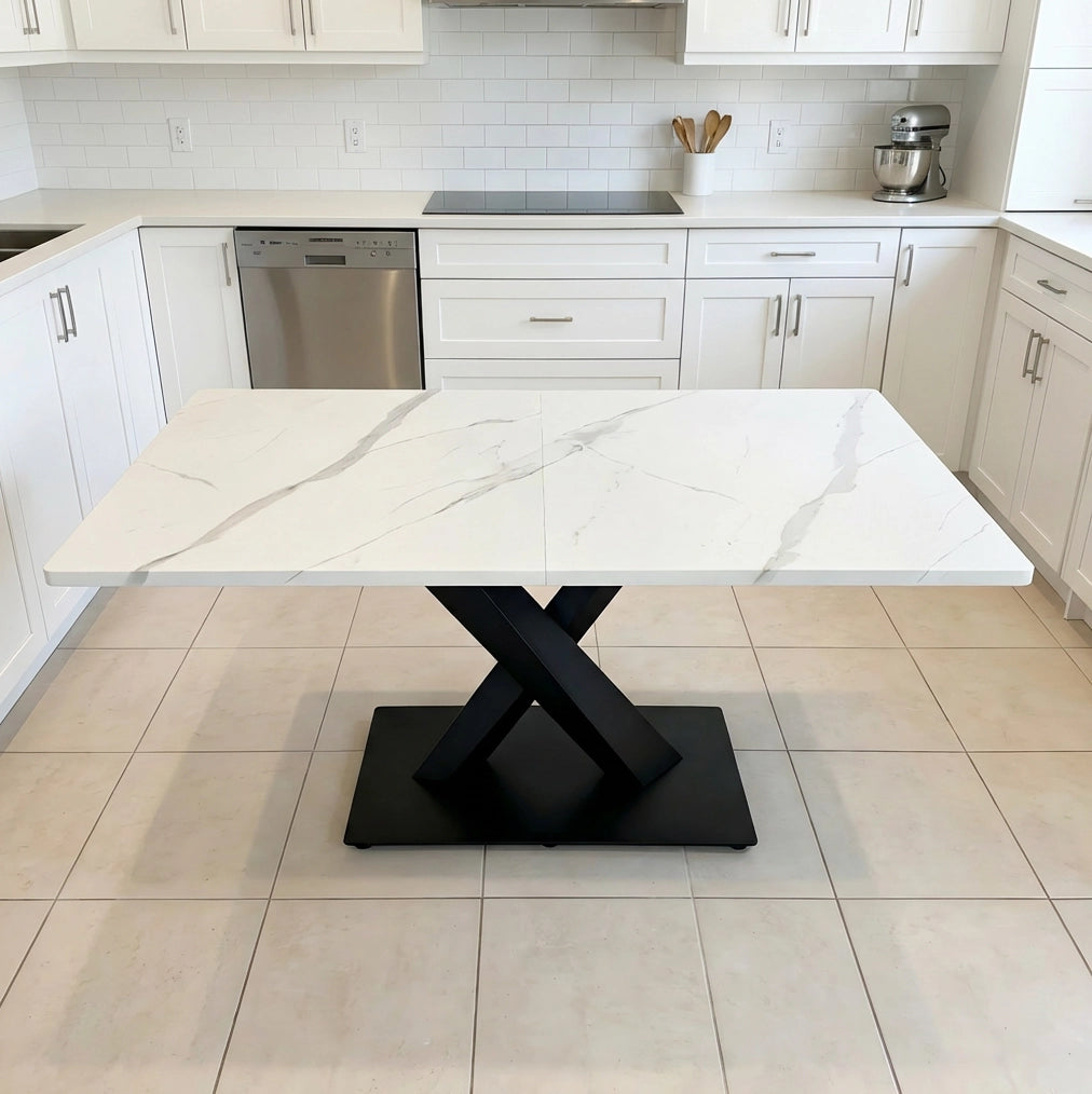 Tavolo da pranzo rettangolare bianco e nero in MDF e metallo