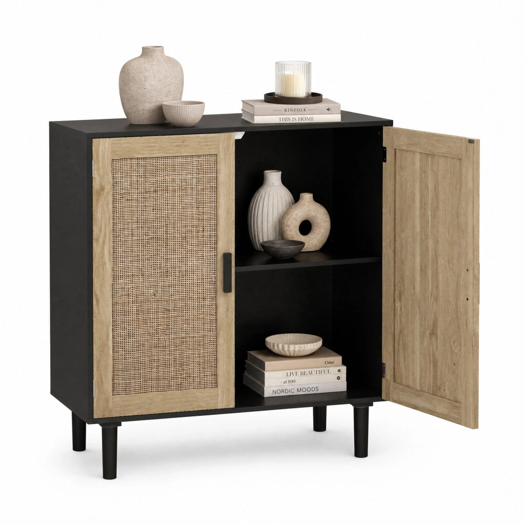 Mobile contenitore a 2 ante con ripiani aperti; MDF; 80x40x88 cm; nero