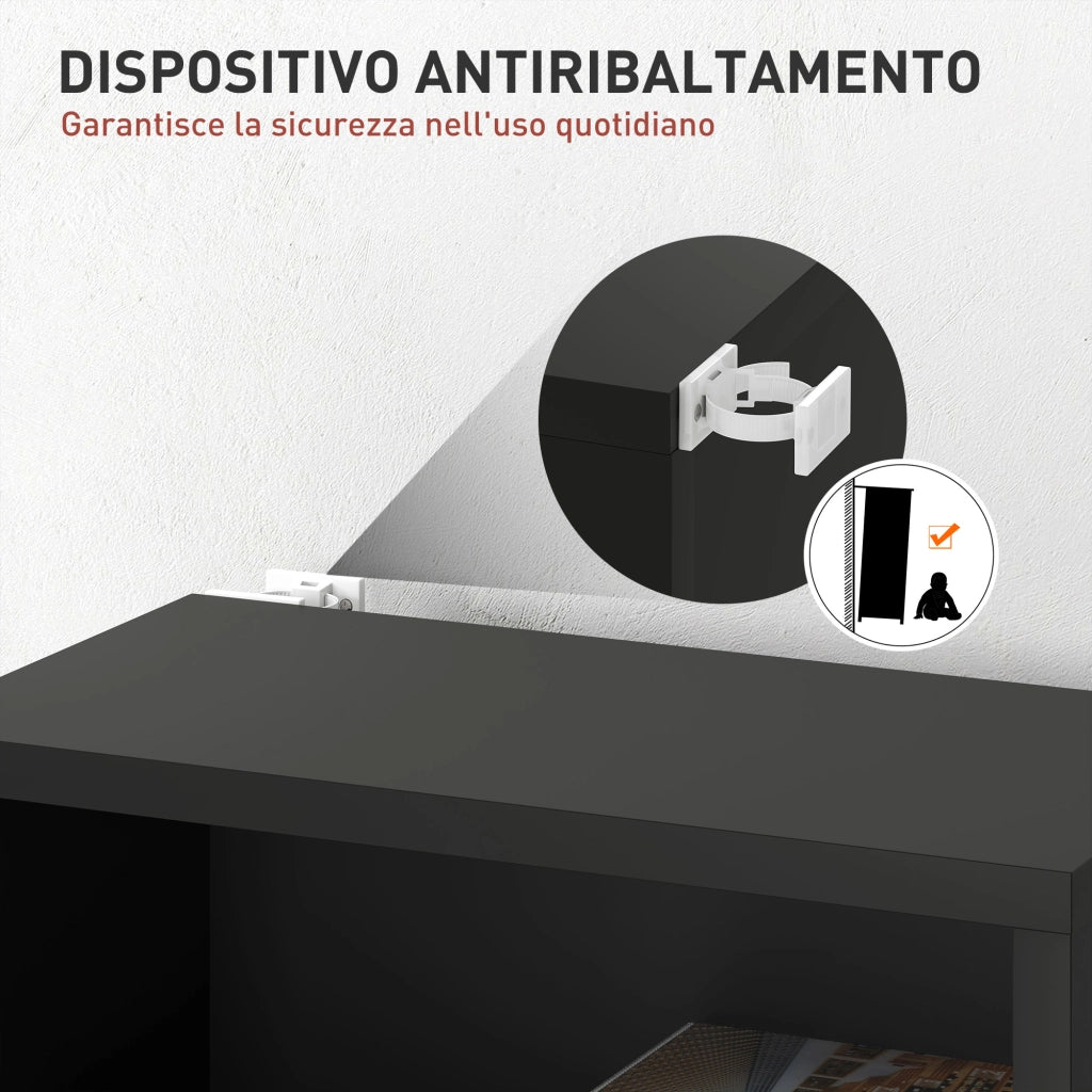 Libreria Porta CD e DVD 33x24x140 cm con 6 Ripiani Regolabili Nero
