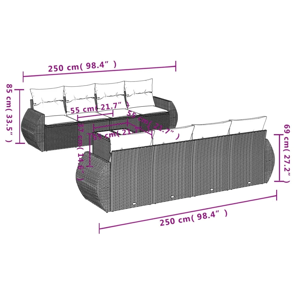 Set Divani da Giardino 9 pz con Cuscini Nero in Polyrattan 3221144