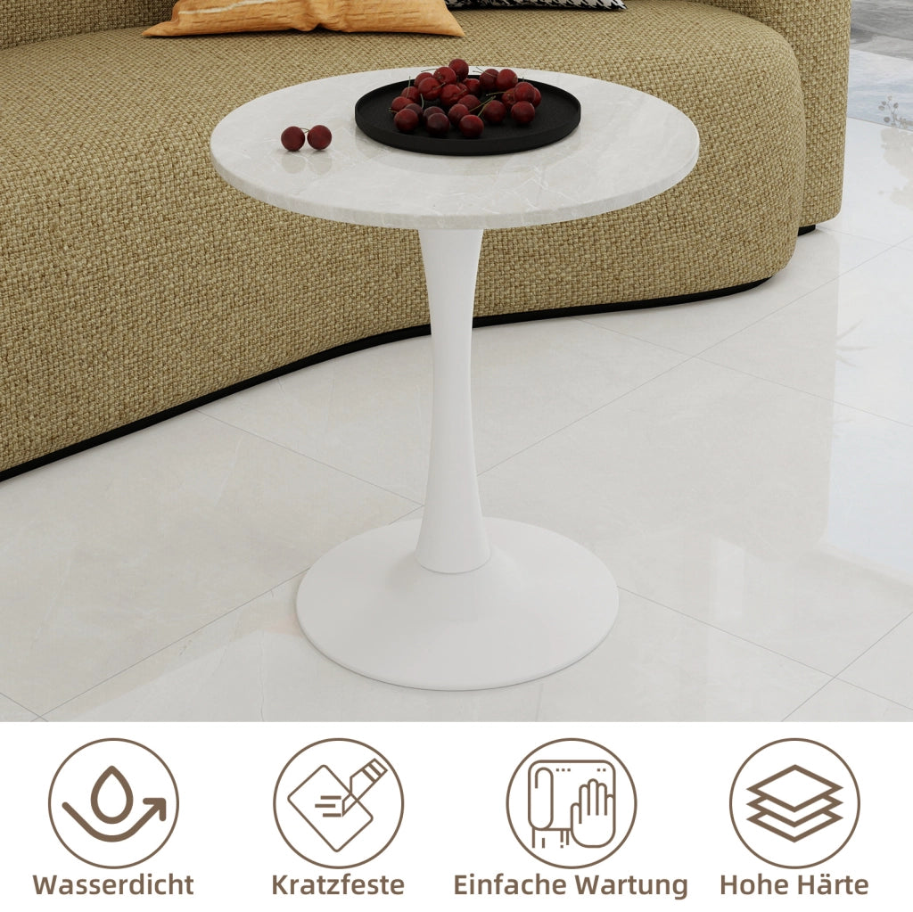 TAVOLO BASSO Rotondo 70 cm Bianco in marmo artificiale