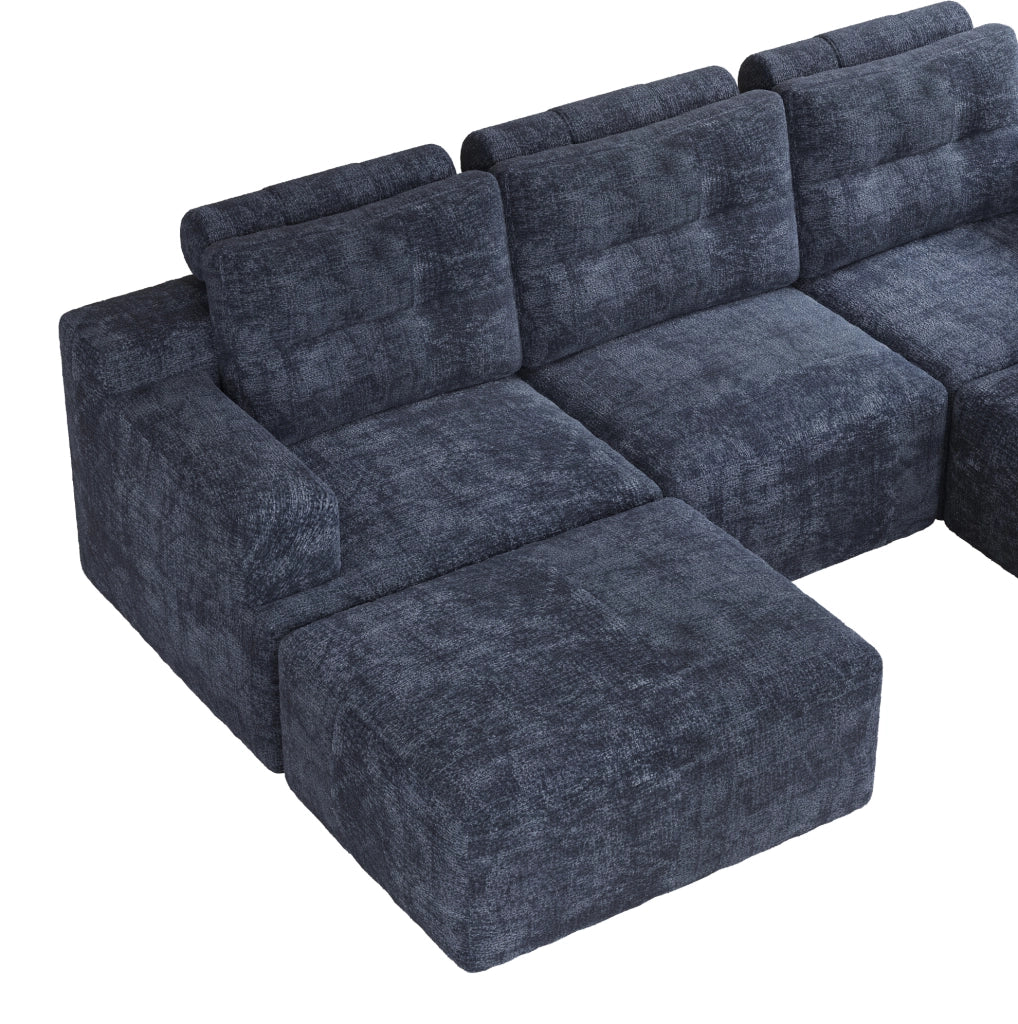 DIVANO Modulare U-form 252x180x82 cm Chenille Blu