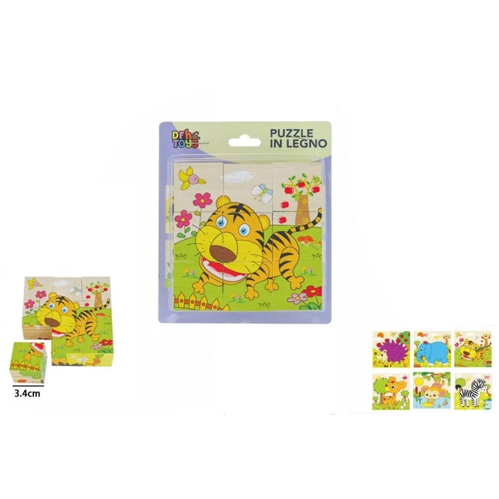 Trade Shop - Puzzle Rompicapo Cubi Legno Per Bambini Design Animali Foresta Giocattoli Educativi 31581 -