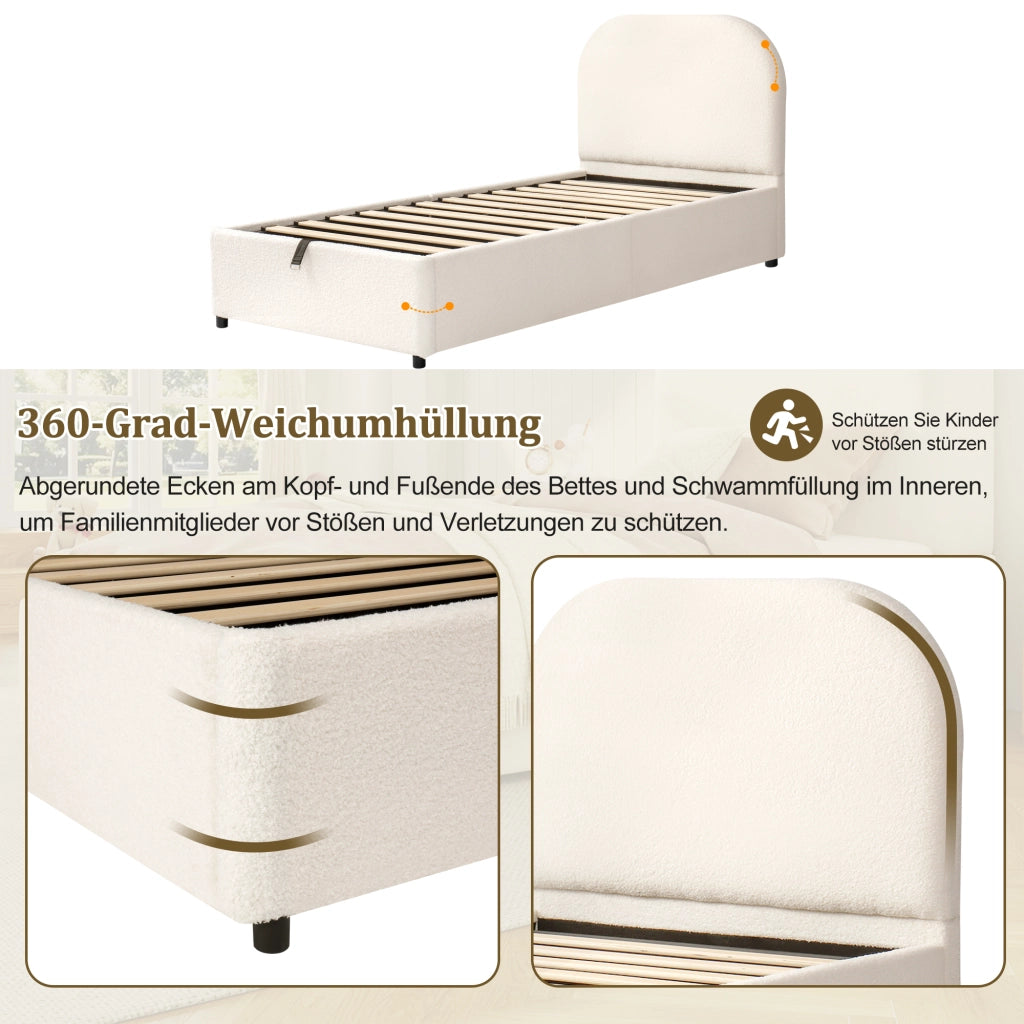 letto imbottito bouclé beige 90 x 200 cm