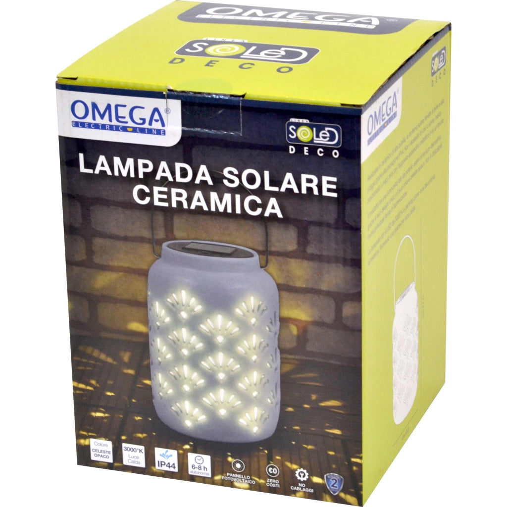 Lampada solare ceramica  grande c/appendino celeste