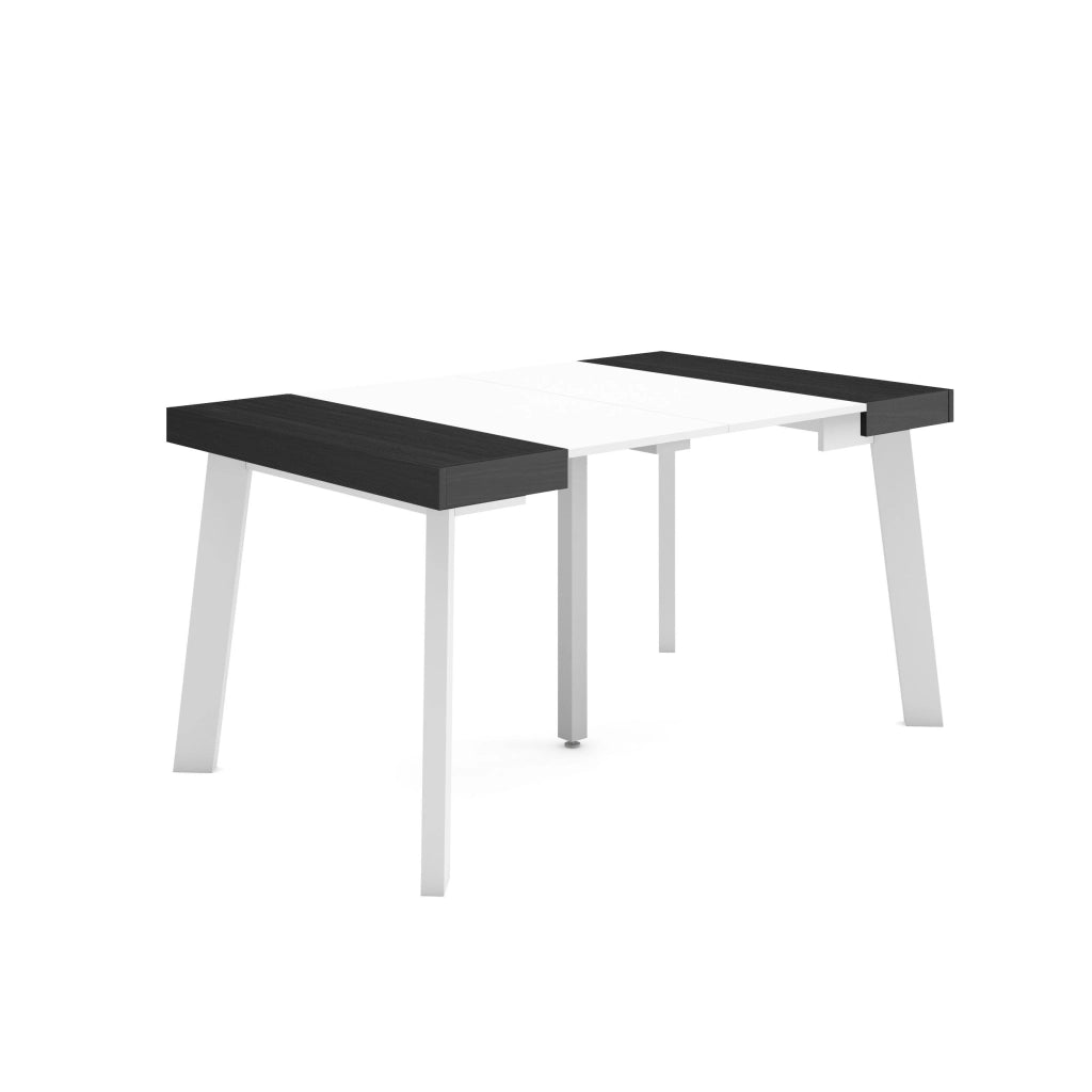 Consolle allungabile, 140x90x73cm, Per 6 persone, Gambe in legno, Bianco e nero RF3123