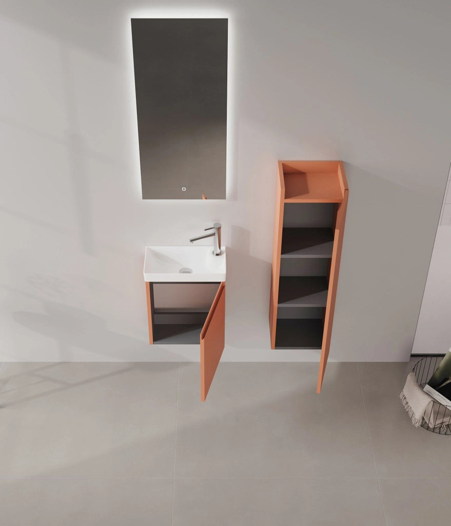 Set mobile lavabo con specchio (2 pezzi) "Ferla 40" - 40 x 22 x 50 cm - Cinnamon opaco