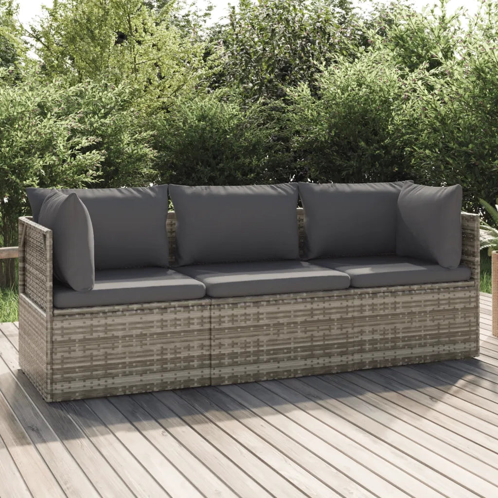 Set Divani da Giardino 3 pz con Cuscini in Polyrattan Grigio 318679