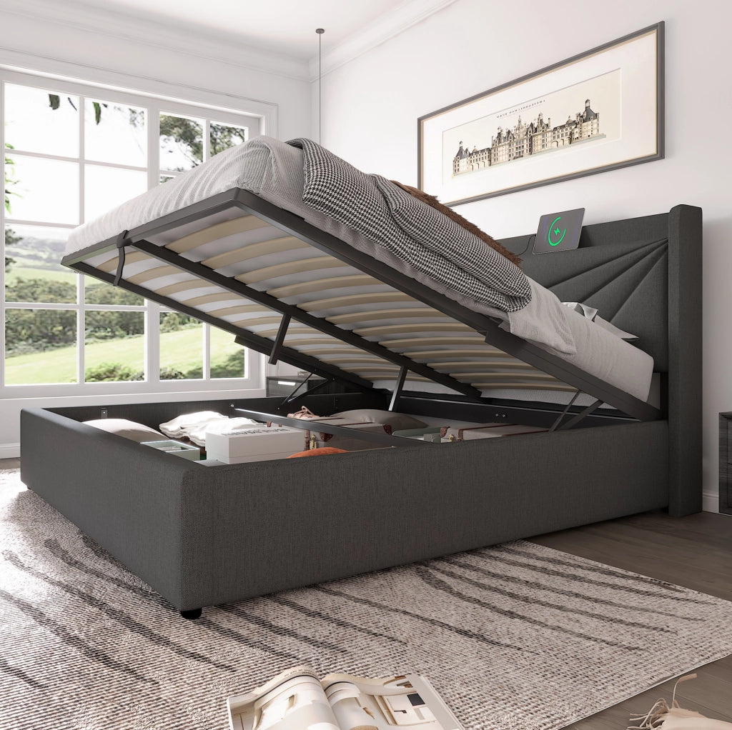 Letto matrimoniale contenitore 180x200 cm grigio con USB-C