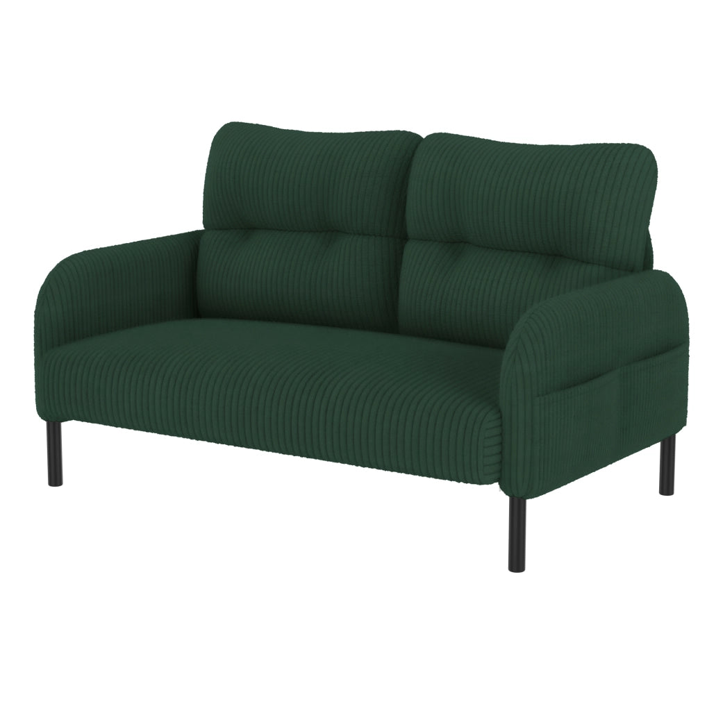 DIVANO Set da 3 pezzi 2 posti, poltrona e pouf in cord verde smeraldo