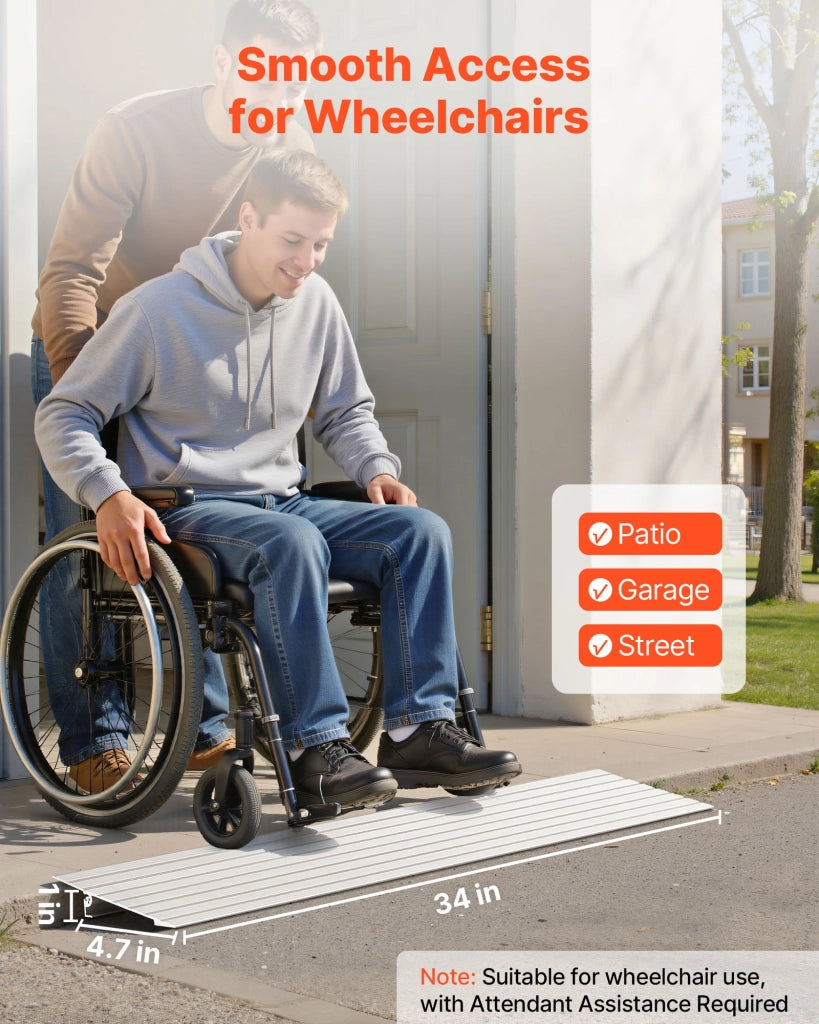 Rampa di Accesso in Lega di Alluminio LD9YV0 196 x 864 x 26 mm, Carico 360 kg, Robusta e Antiscivolo per Casa