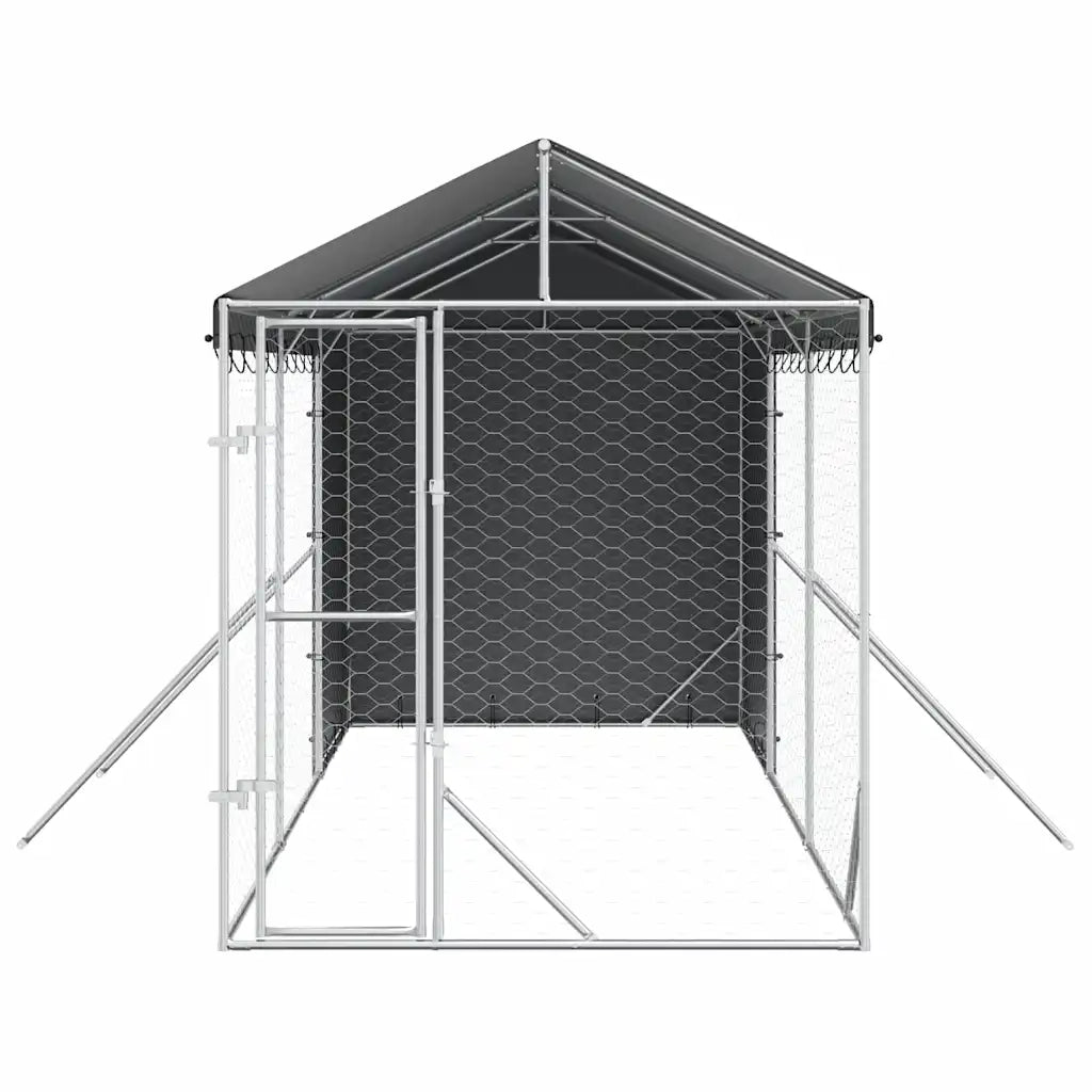 Cuccia Cani da Esterno Tetto Argento 2x6x2,5 m Acciaio Zincato 3190491