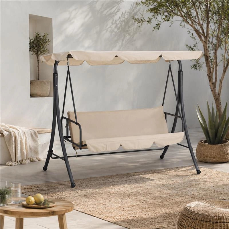 DONDOLO A LETTO BALIIN IN ACCIAIO VERNICIATO CON TELO IN POLIESTERE COLORE BEIGE 190X120X165H CM