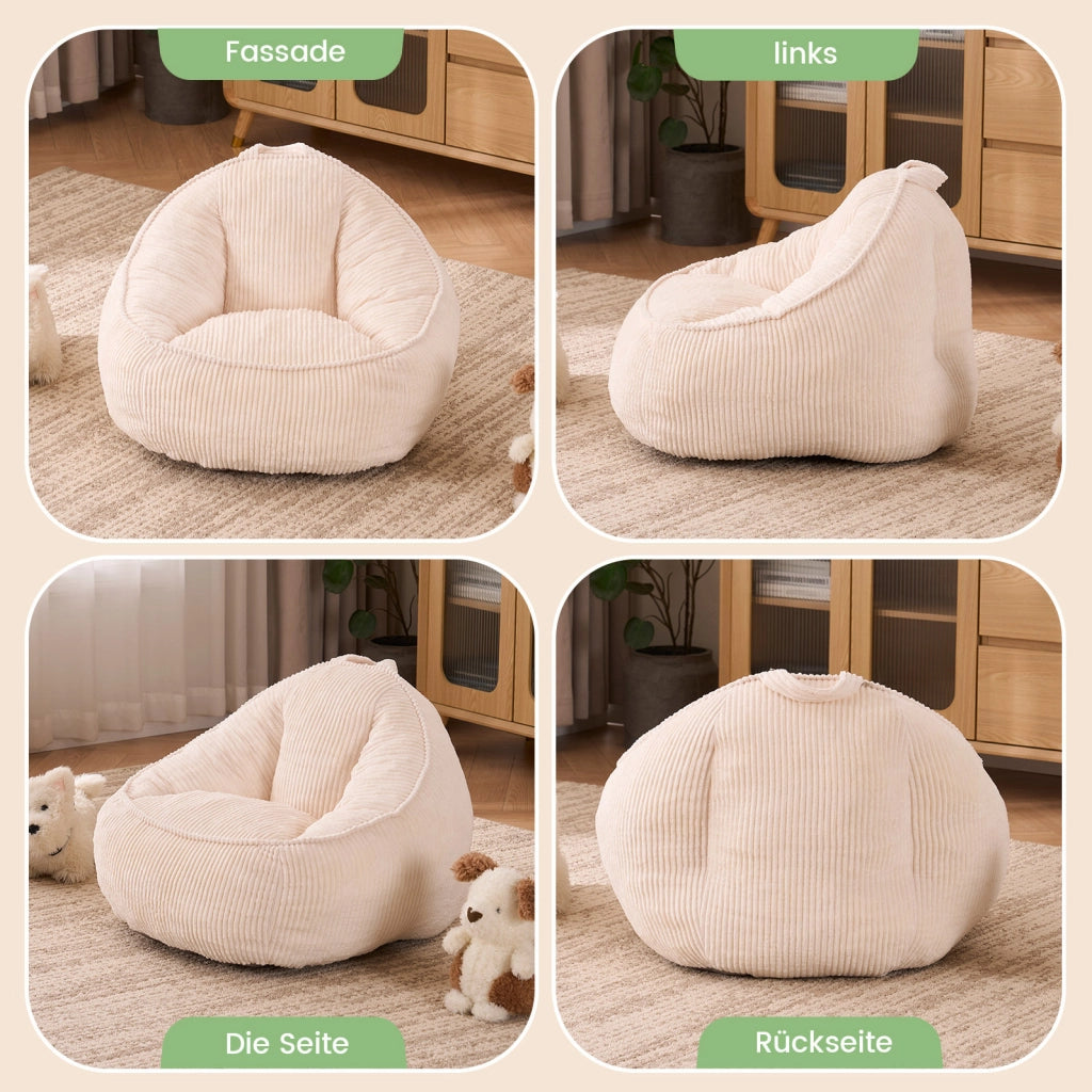 Poltroncina sacco per bambini beige in velluto a coste