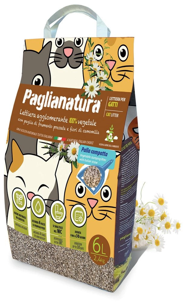 Paglianatura Lettiera Gatti Camomilla Agglomerante 2,4 KG/6 LT - Naturale, Profumata, Controllo Odori