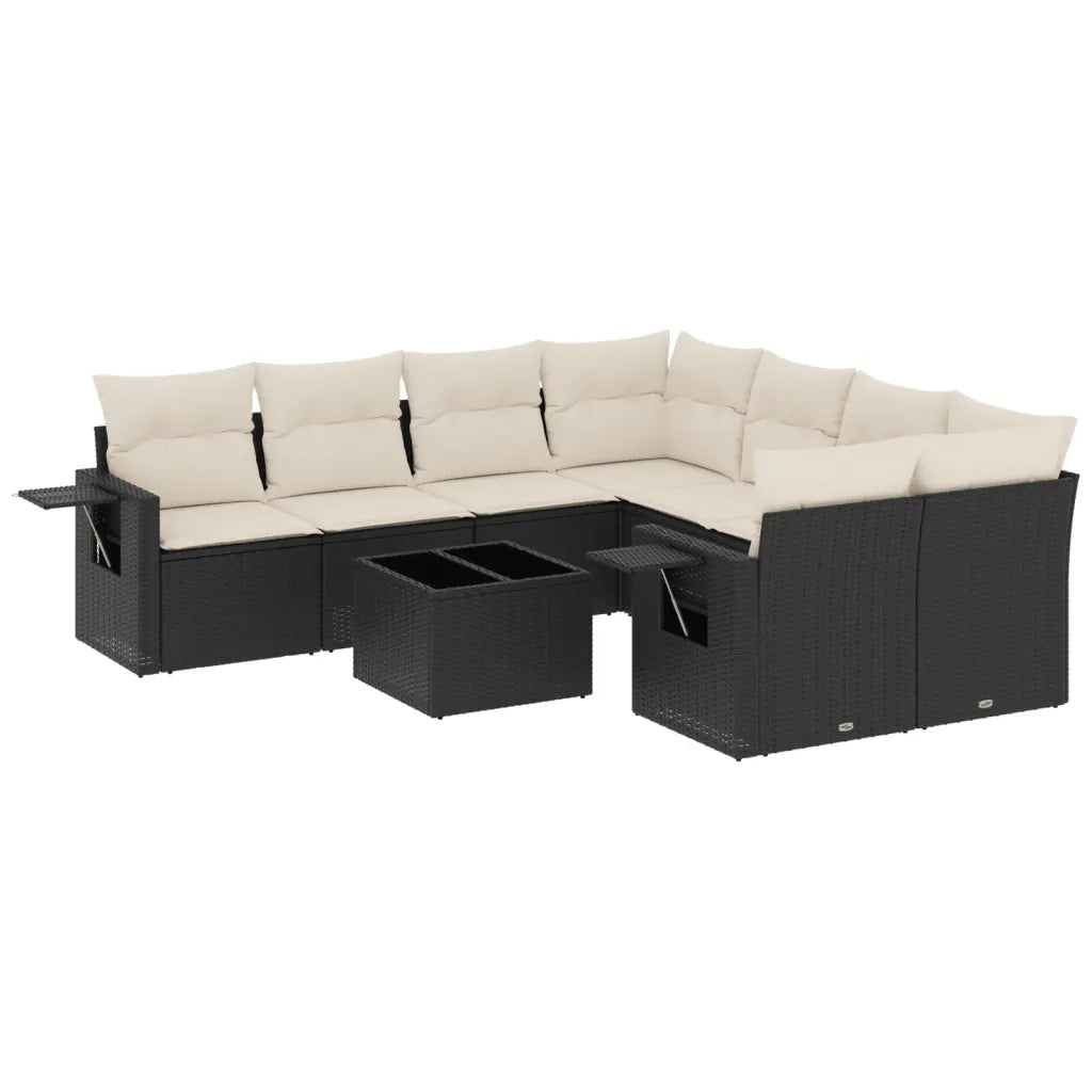 Set Divani da Giardino 9 pz con Cuscini Nero in Polyrattan