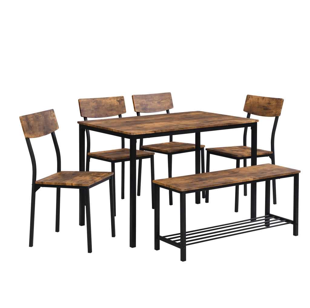 Set tavolo da pranzo con 4 sedie e sgabello; marrone