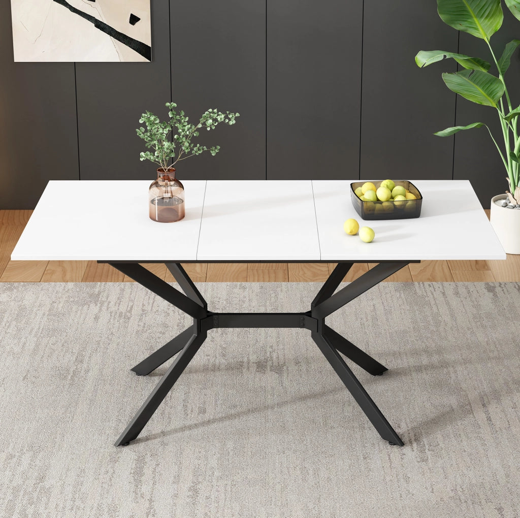Tavolo da pranzo allungabile 160x80 cm in MDF bianco e metallo nero, 4-6 persone