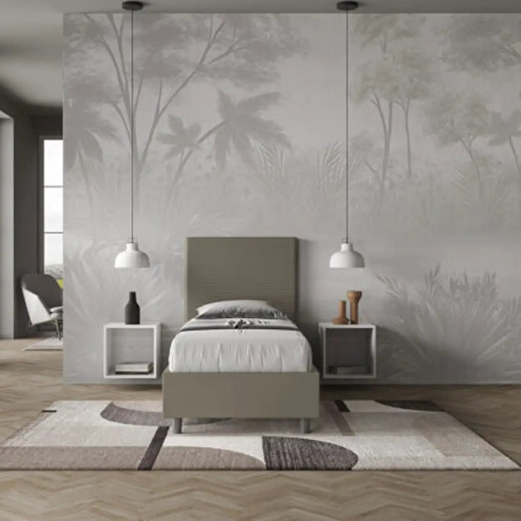 Letto singolo con rete imbottito 80x210 similpelle cappuccino Focus