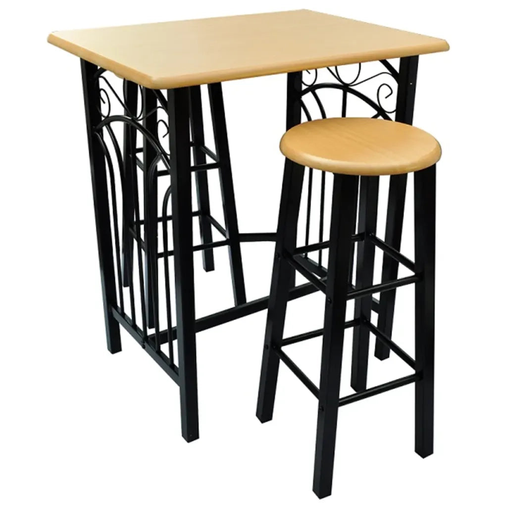 Tavolo e Sgabelli da Bar Set 3 pz in Legno e Acciaio 275403