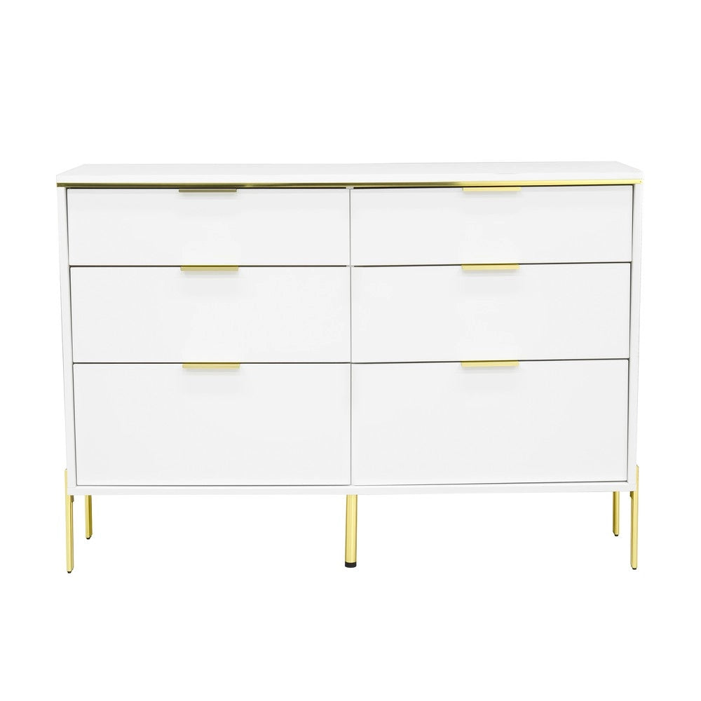 Credenza Moderna con 6 Cassetti ¨C MINIMAL ¨C Bianco e Oro, Frontali Lucidi, Soggiorno
