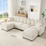 Divano angolare modulare 6 posti a U/L con 2 pouf, porte USB e Type-C, chenille beige