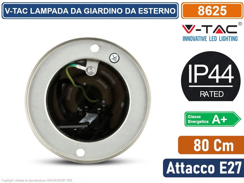 V-TAC VT-838 PORTALAMPADA ROTONDO DA GIARDINO PER LAMPADINE E27 CON FISSAGGIO A TERRA IP44 - SKU 8625