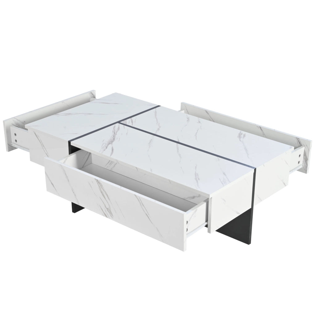 TAVOLO da caffè con LED, 105x60x35 cm, bianco, 3 cassetti