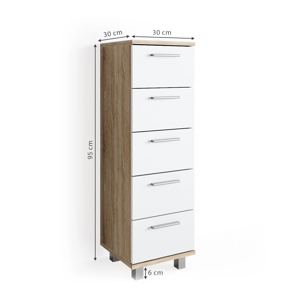 Vicco Cassettiera da bagno Sonoma 30 x 95 cm