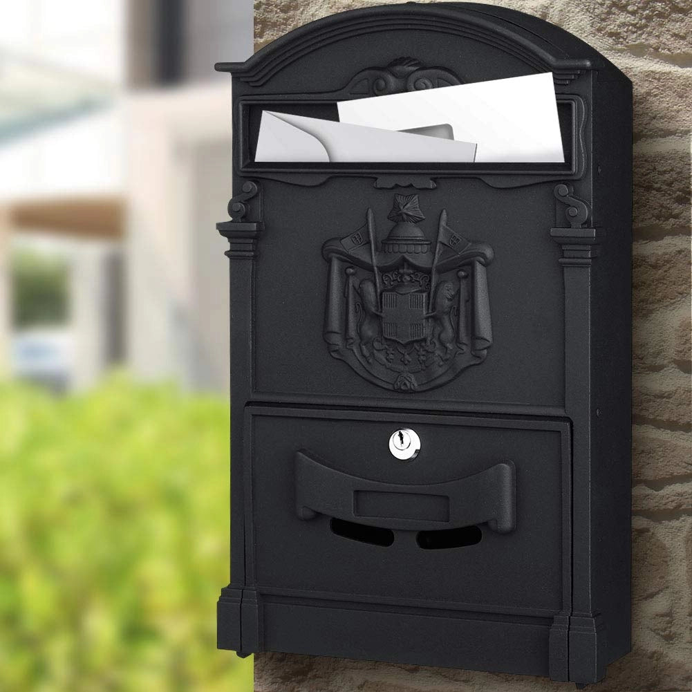 Cassetta Postale Parete Alluminio Buca Lettere Posta Esterno con Chiave Nero