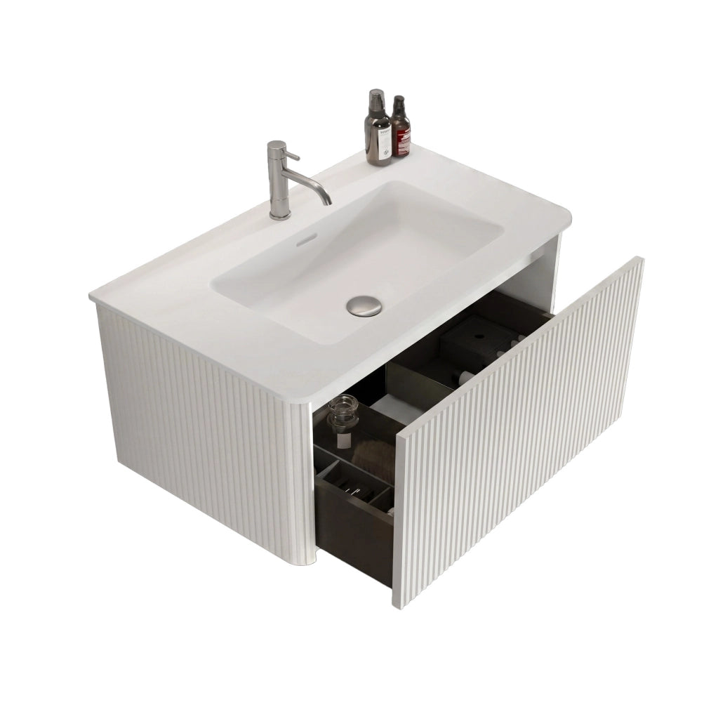 Mobile bagno con lavabo 93,5x55x47 cm in MDF, compensato e solid surface bianco