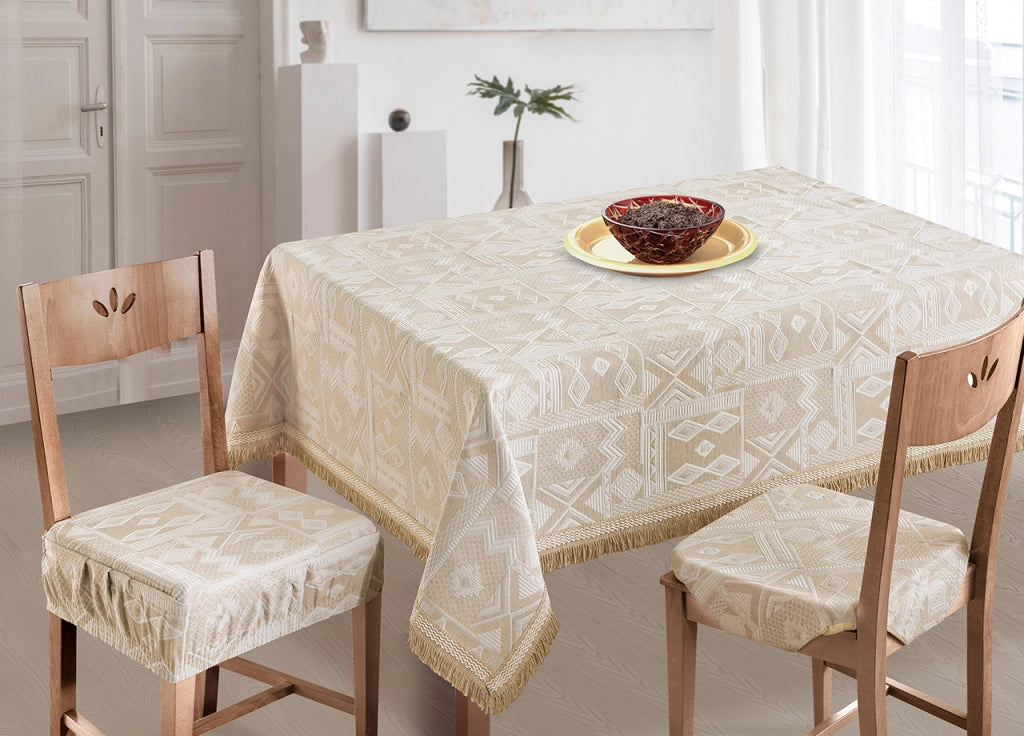 Copritavolo Salotto/Cucina Jacquard Modello Mexico Made In Italy - Ovale 180x240 - Naturale