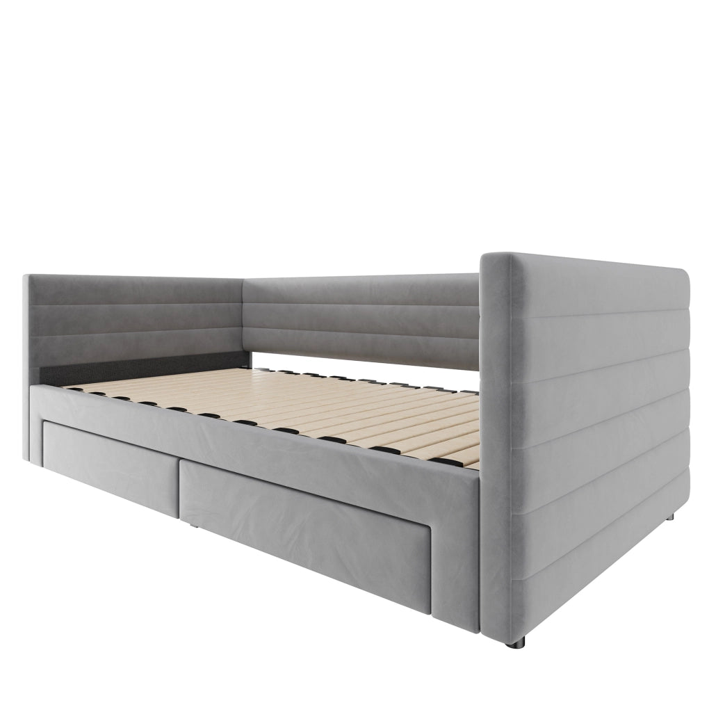 Letto imbottito estraibile 3 in 1 90x190 cm grigio