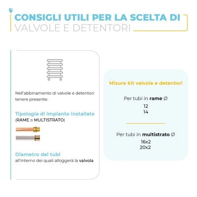 Kit valvole termostatiche e detentore raccordo rame 12 in acciaio cromo