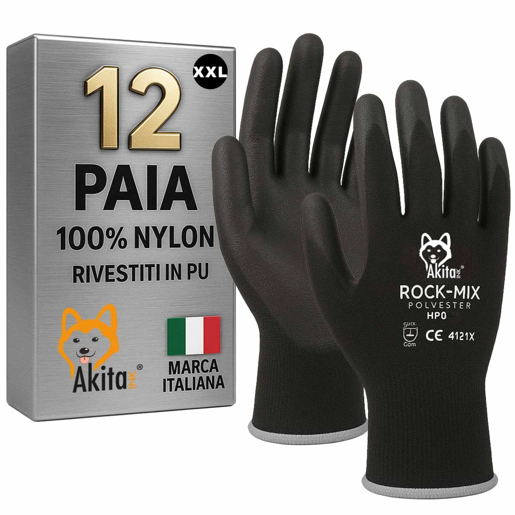 Guanti da Lavoro 12 Paia Nylon PU Akitaink Taglia XXL