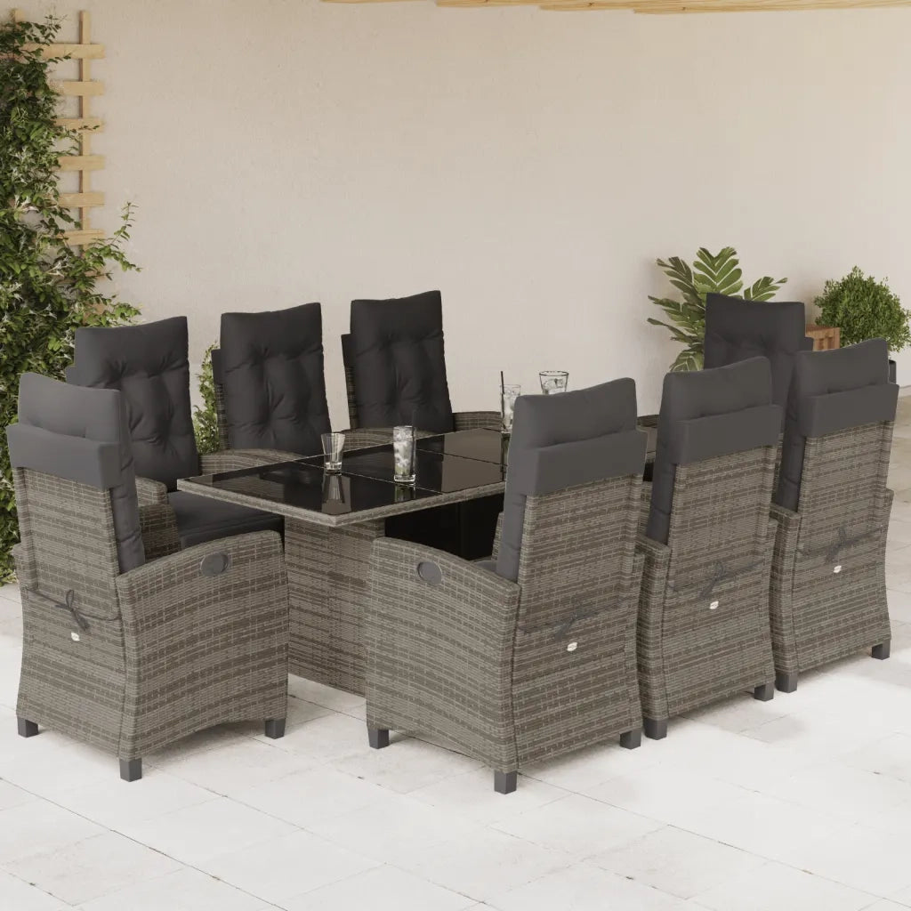 Set da Pranzo da Giardino 9 pz con Cuscini in Polyrattan Grigio 3212925