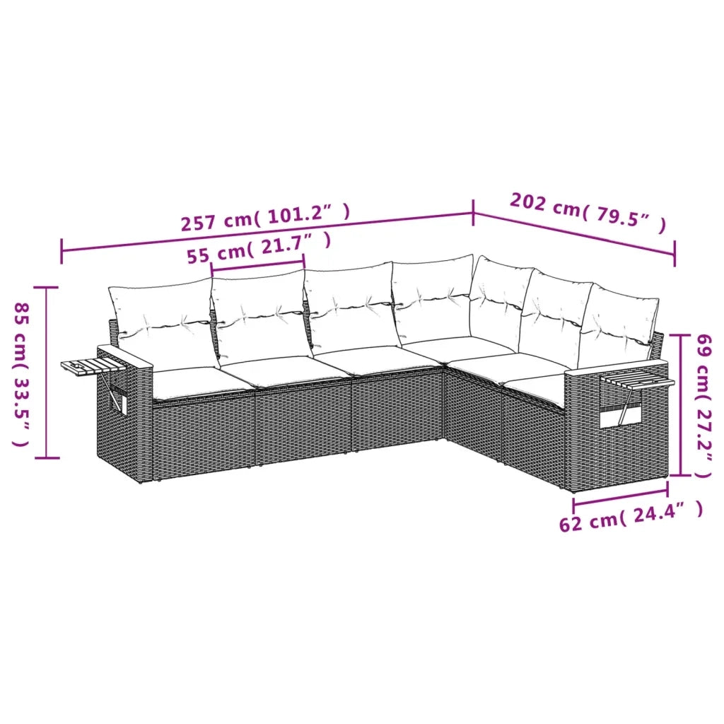 Set Divano da Giardino 6 pz con Cuscini Nero in Polyrattan 3226840