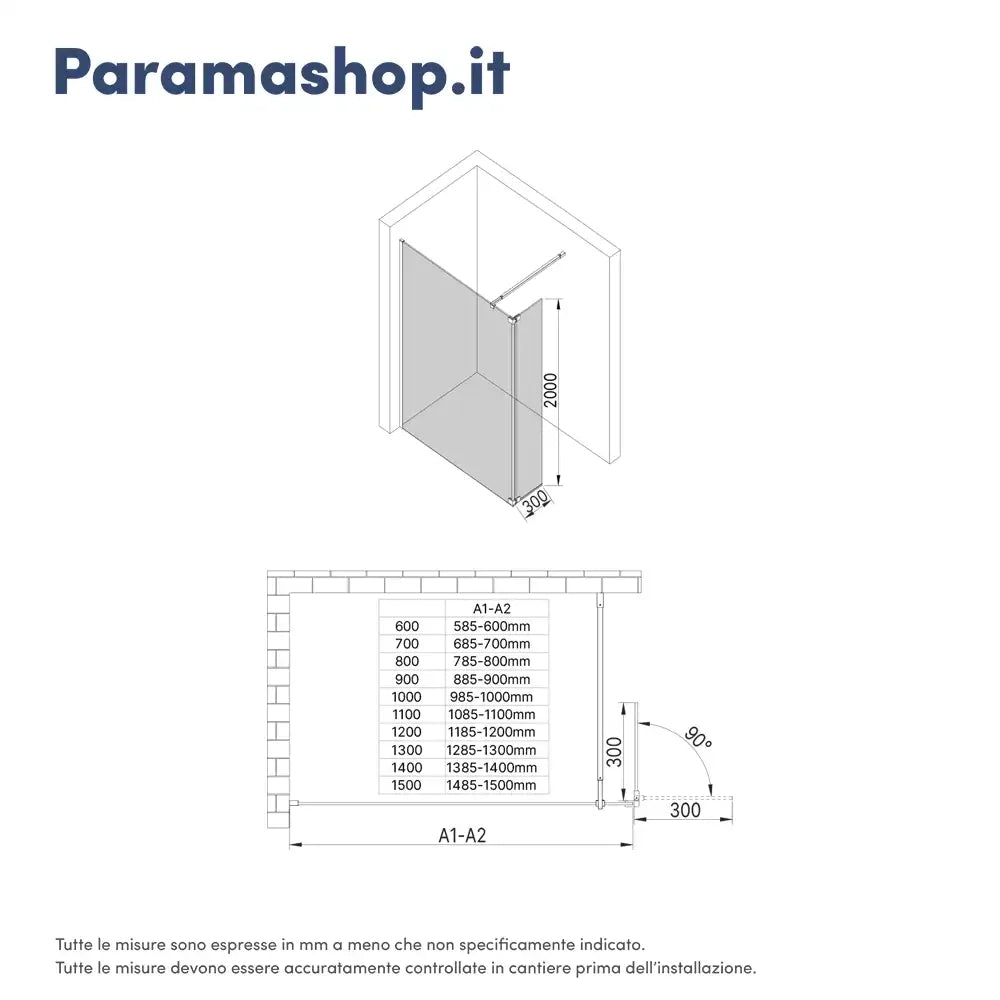 Anta girevole paraspruzzi 30cm vetro opaco profili cromati | Naxos