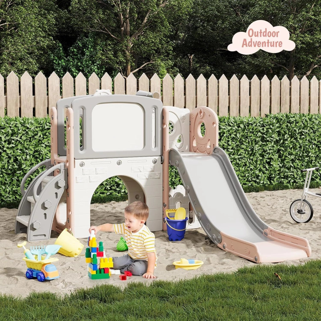 Scivolo per bambini da interno ed esterno; 141 x 99 x 149 cm; rosa