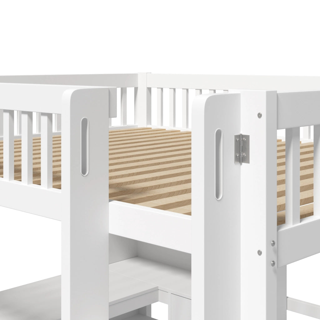 Letto a soppalco 140 ¡Á 200 cm con scaffali; scala con contenitore; LED multicolore; metallo e MDF nero